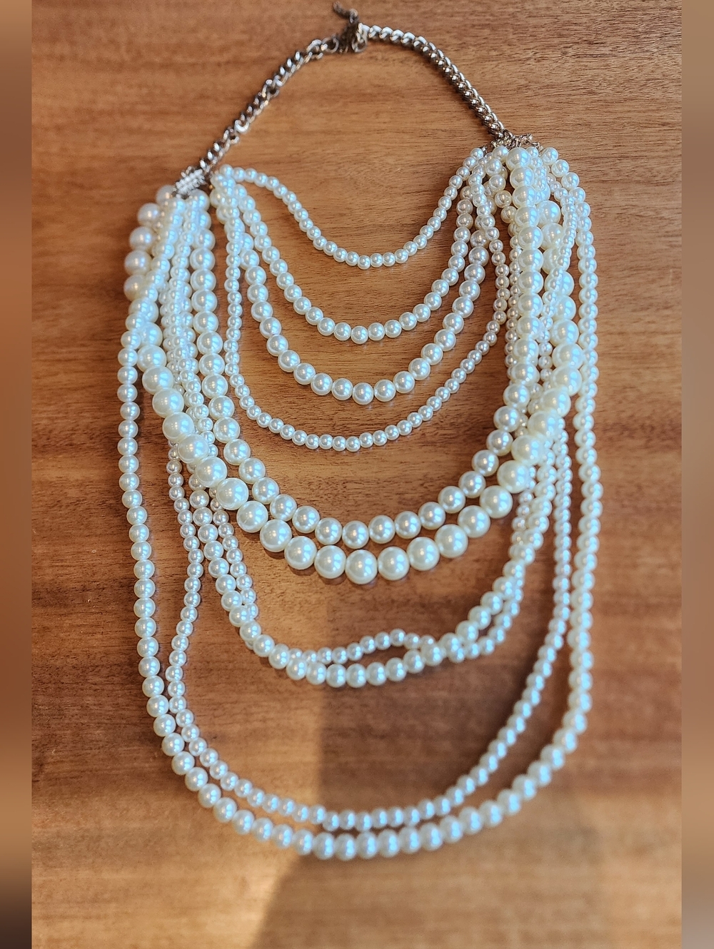 Multi-Strand Costume Chunky Pearl Statement Necklace